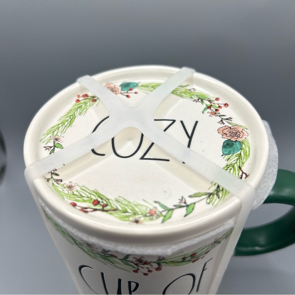 Rae Dunn CUP OF CHEER Christmas Ceramic Mug with COZY Coaster Lid NEW - Picture 2 of 3